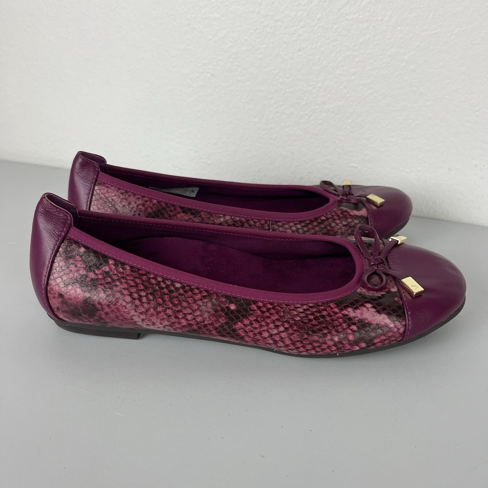 Vionic Women's 8 Minna Purple Snakeskin Cap Toe Slip On Bow Ballet Flats - Picture 5 of 9